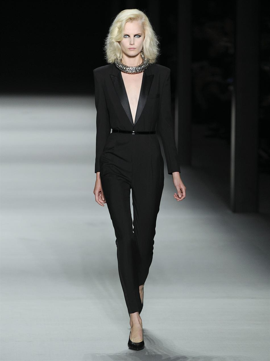 Saint laurent Woolgabardine Tuxedo Jumpsuit in Black | Lyst