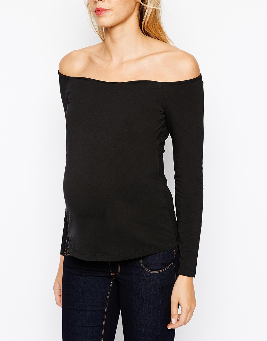 Lyst Asos Bardot Top With Long Sleeves in Black