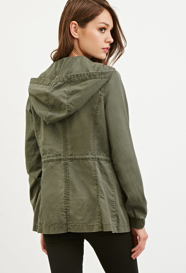 Womens olive green utility jacket with hood jacket for women erica fashions