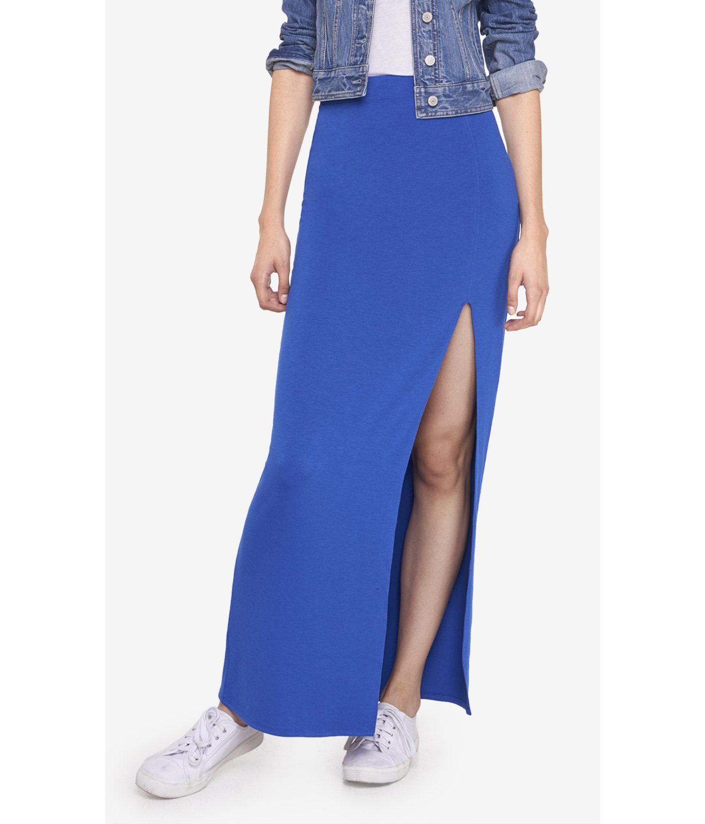 Lyst - Express Knit High Slit Maxi Skirt in Blue
