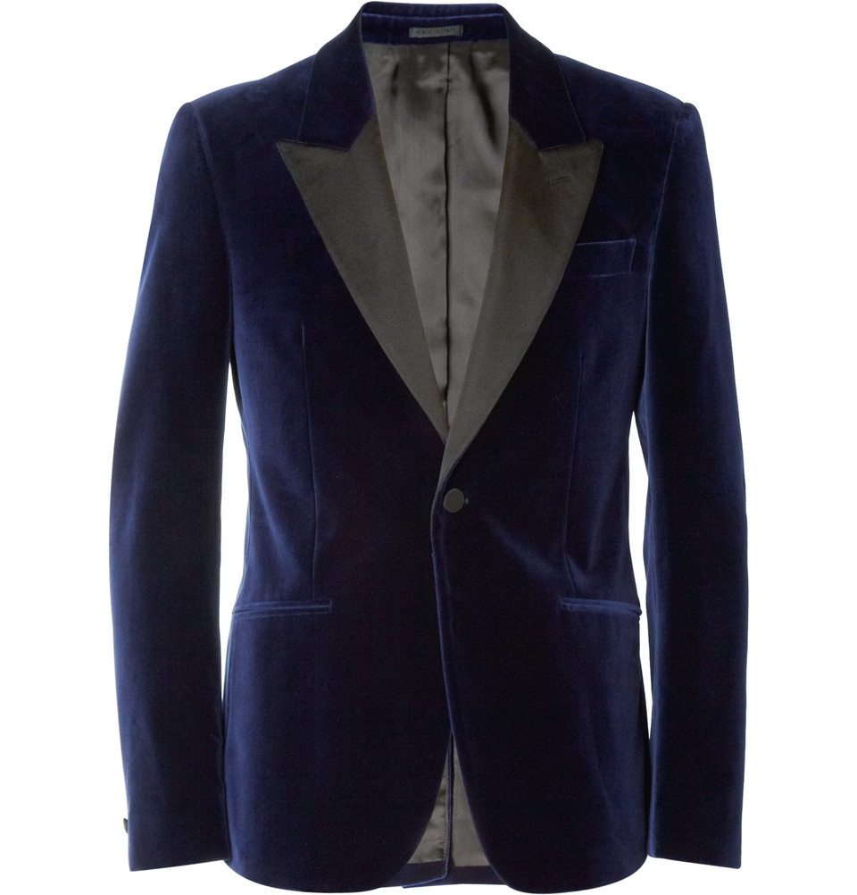 Lyst - Alexander Mcqueen Navy Velvet Slimfit Tuxedo Jacket in Blue for Men