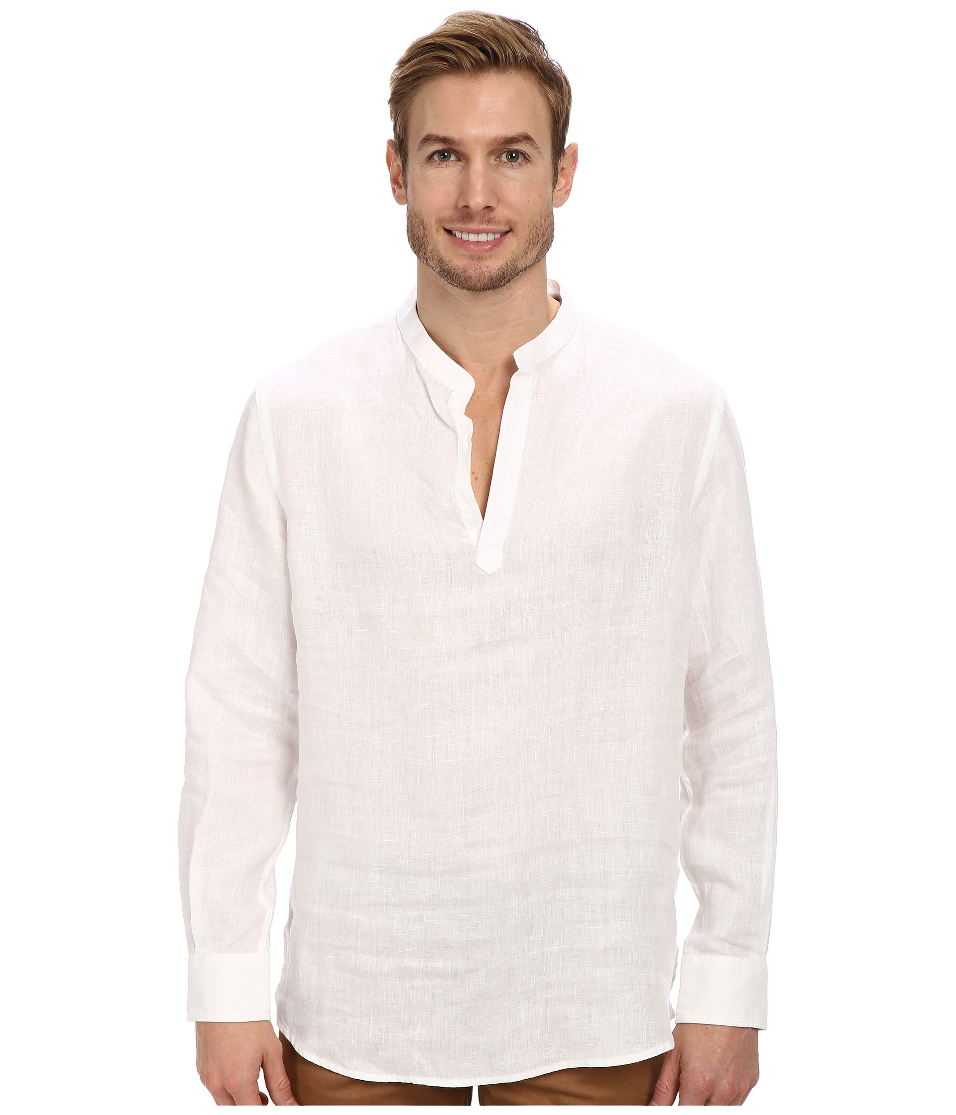 Lyst - Perry Ellis Long Sleeve Solid Linen Popover Shirt in White for Men