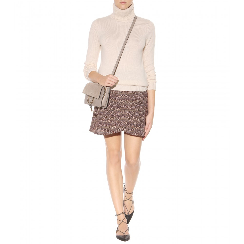 Chloé Faye Small Leather and Suede Shoulder Bag in Natural | Lyst