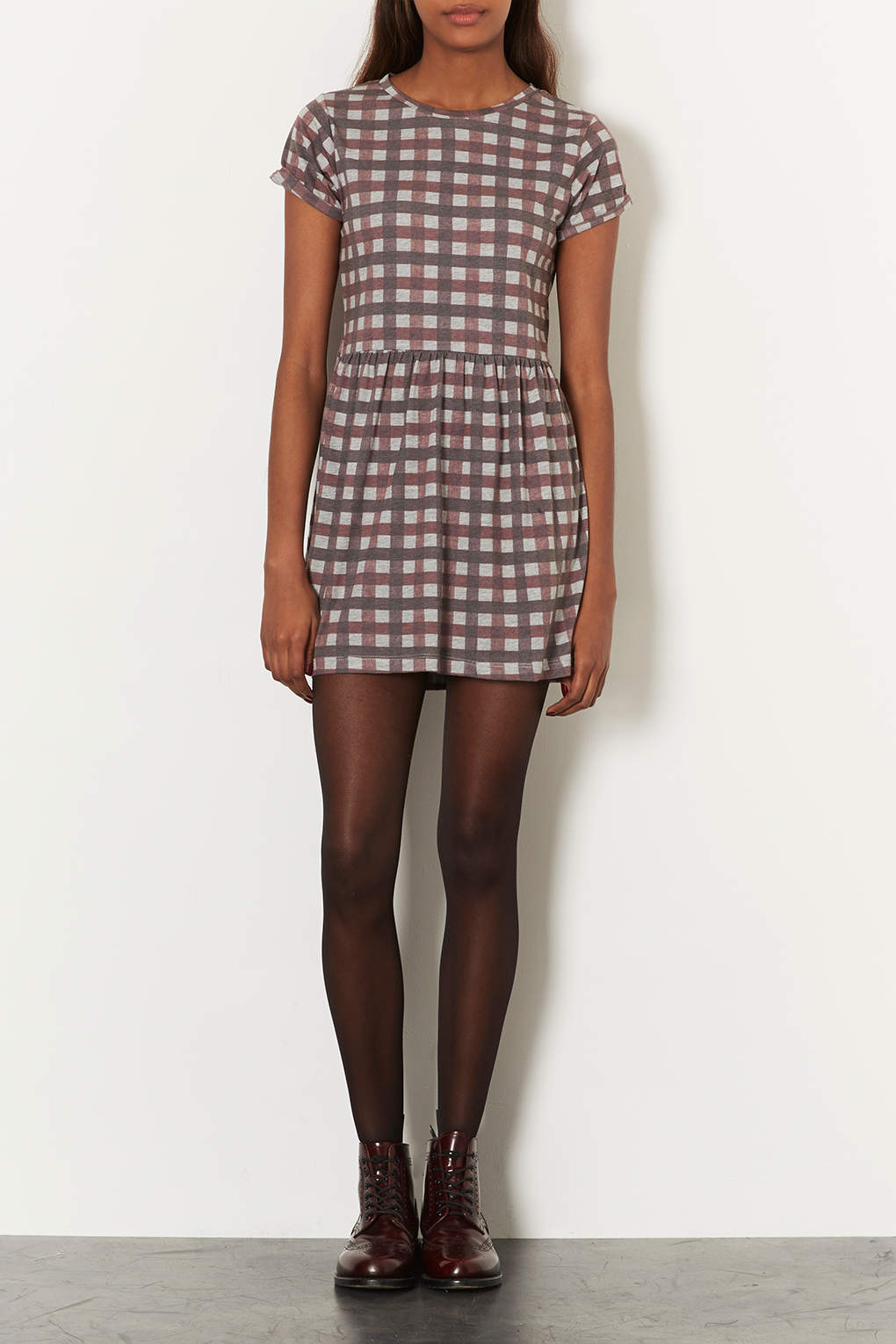 Topshop Petite Check Marl Smock Dress in Brown (OATMEAL) | Lyst