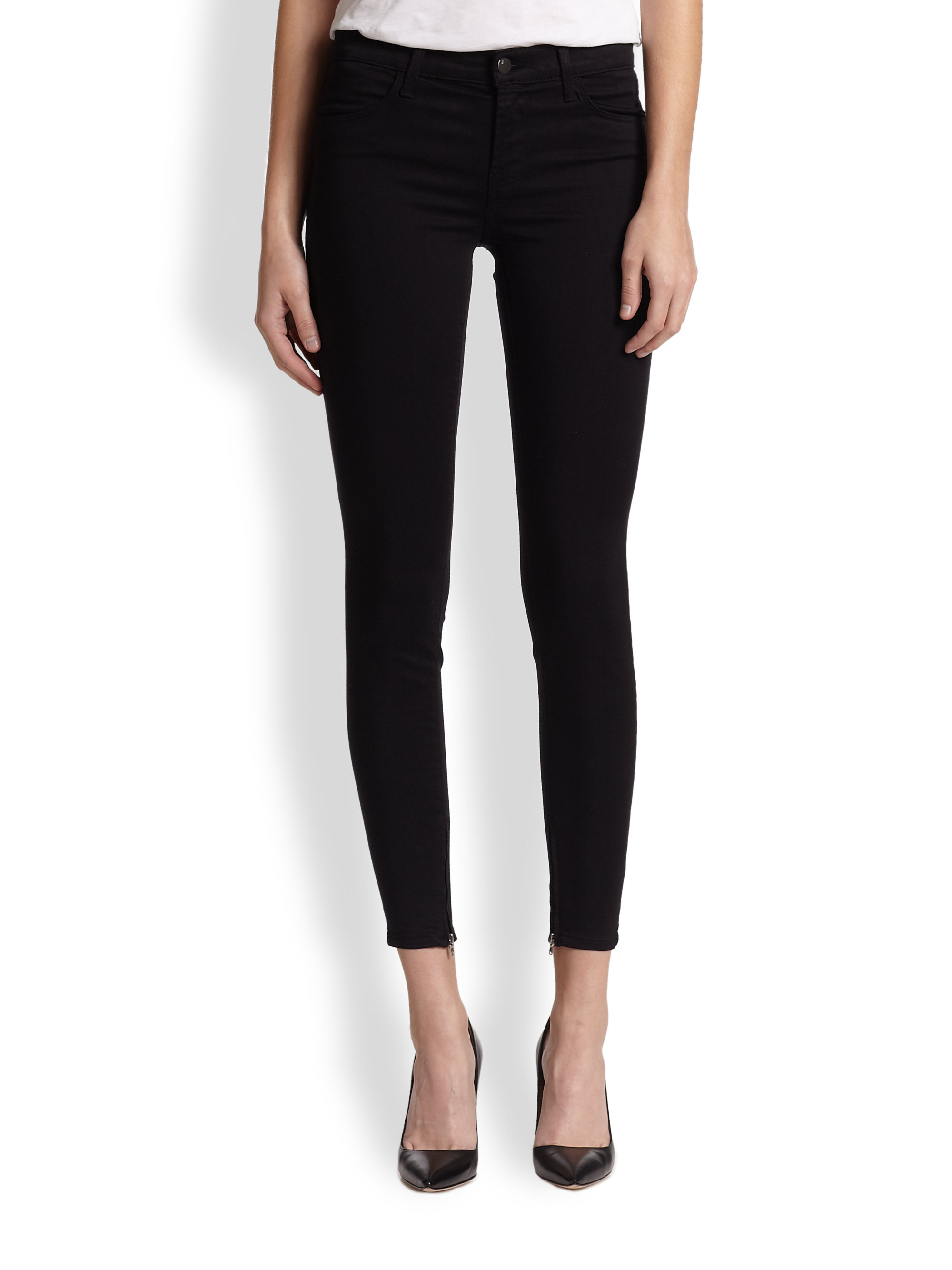J brand Luxe Sateen Mid-Rise Cropped Jeans in Black | Lyst