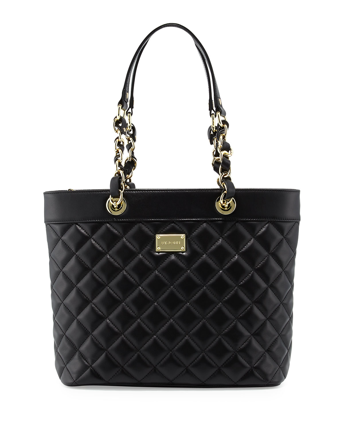 St. john Quilted Leather Tote Bag in Black | Lyst