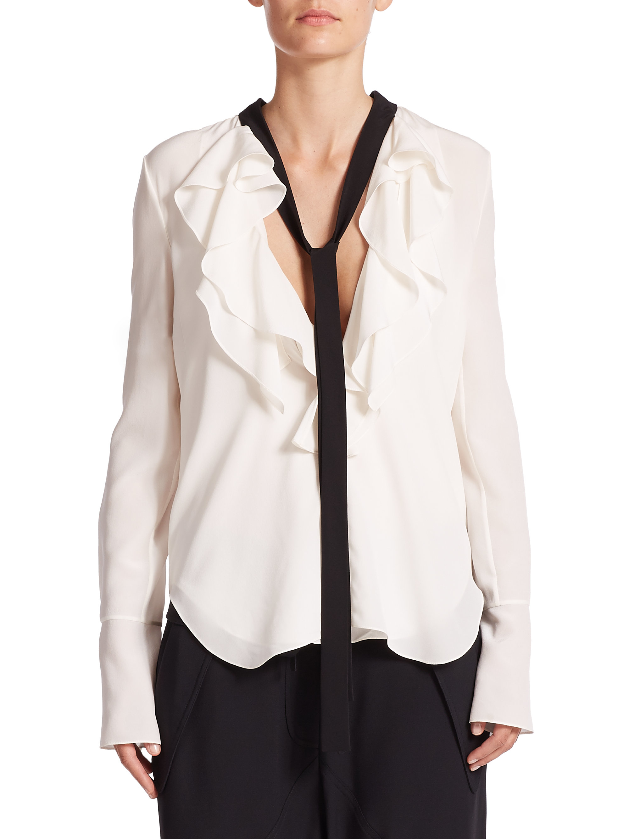 Lyst Chloé Ruffle Tieneck Blouse in White