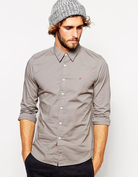 Replay Shirt Slim Fit Core Logo in Gray for Men (Grey) | Lyst