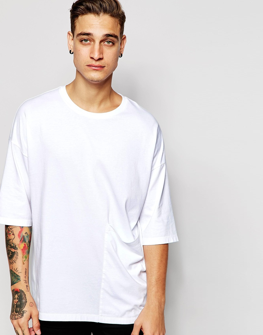 lyst-asos-t-shirt-with-oversized-drape-pocket-in-boxy-fit-in-white