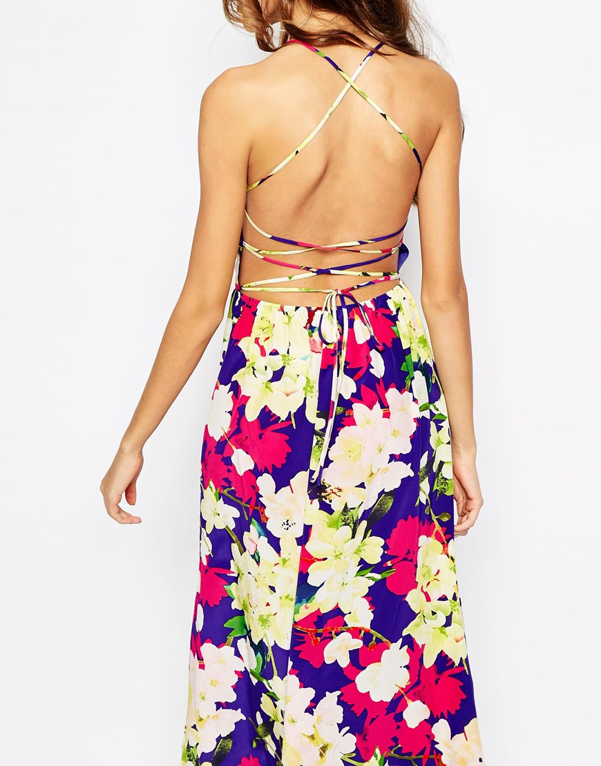 Yumi Kim Open Back Silk Maxi Dress In Floral Orchid Print In Purple Lyst