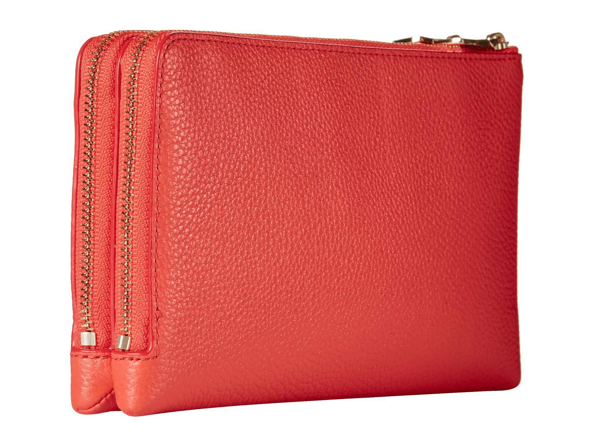 Coach Polished Pebbled Leather Double Zip Wallet in Red | Lyst