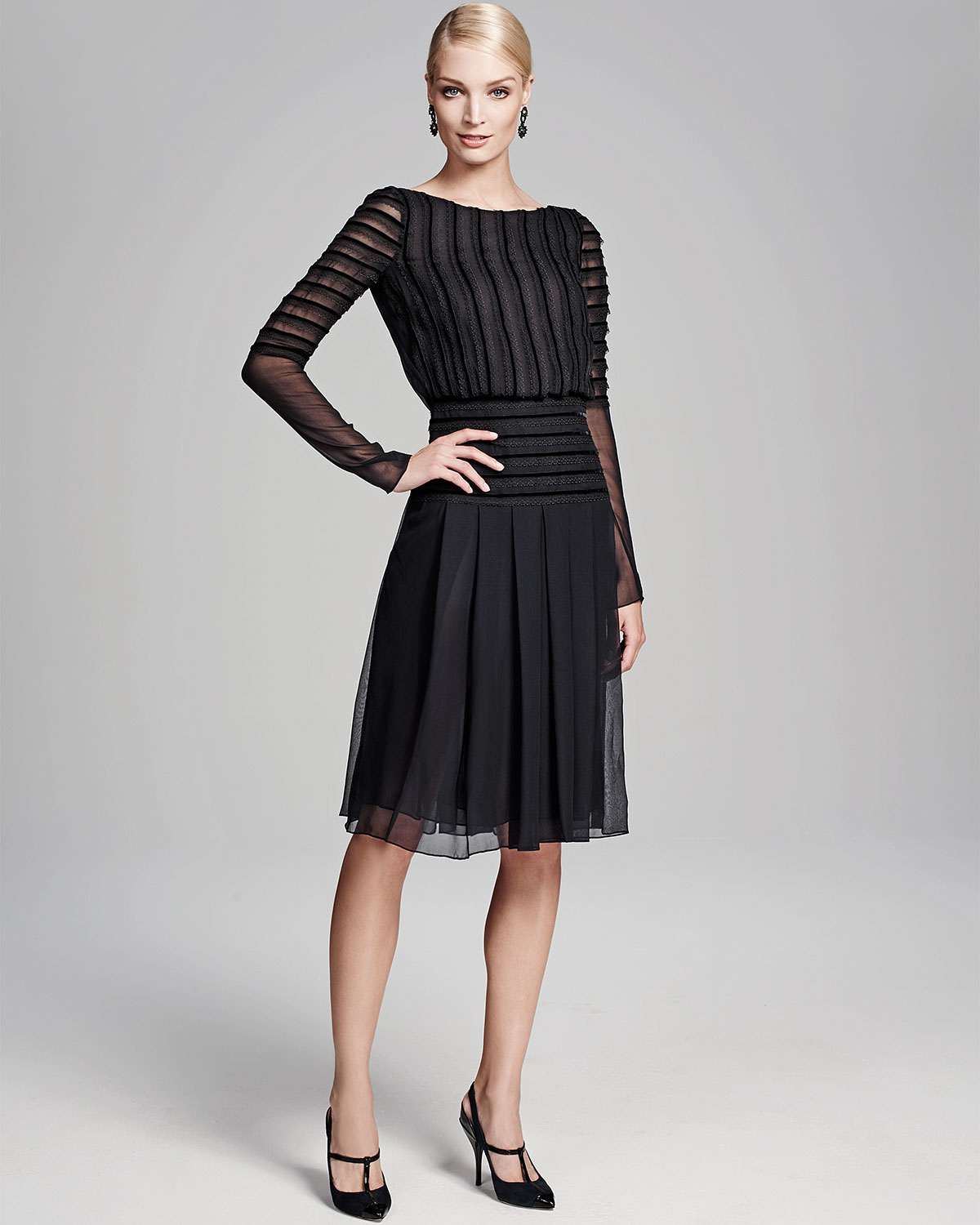 Oscar de la renta Longsleeve Chiffon Cocktail Dress in Blue Lyst