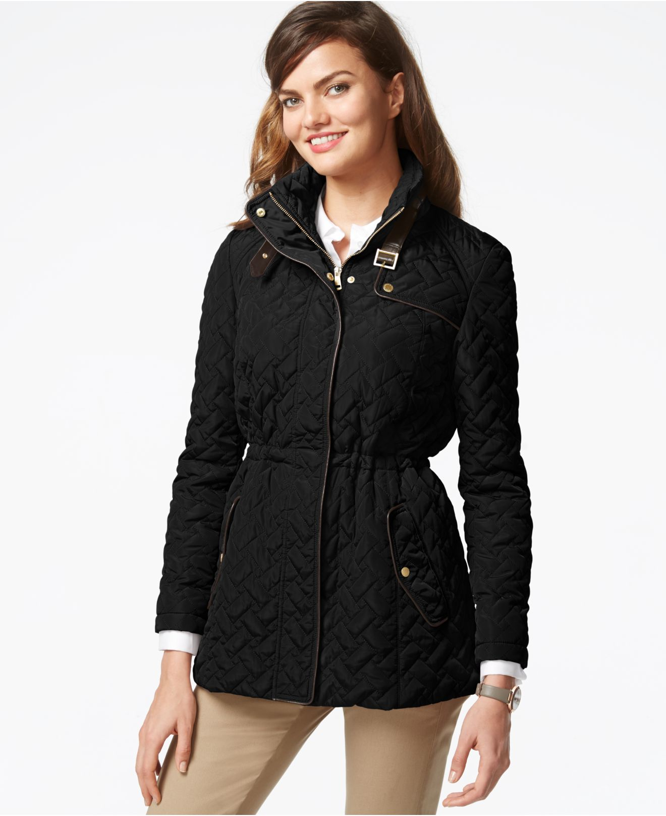 Lyst Cole Haan Quilted Faux Leather Trim Jacket In Black Gallery