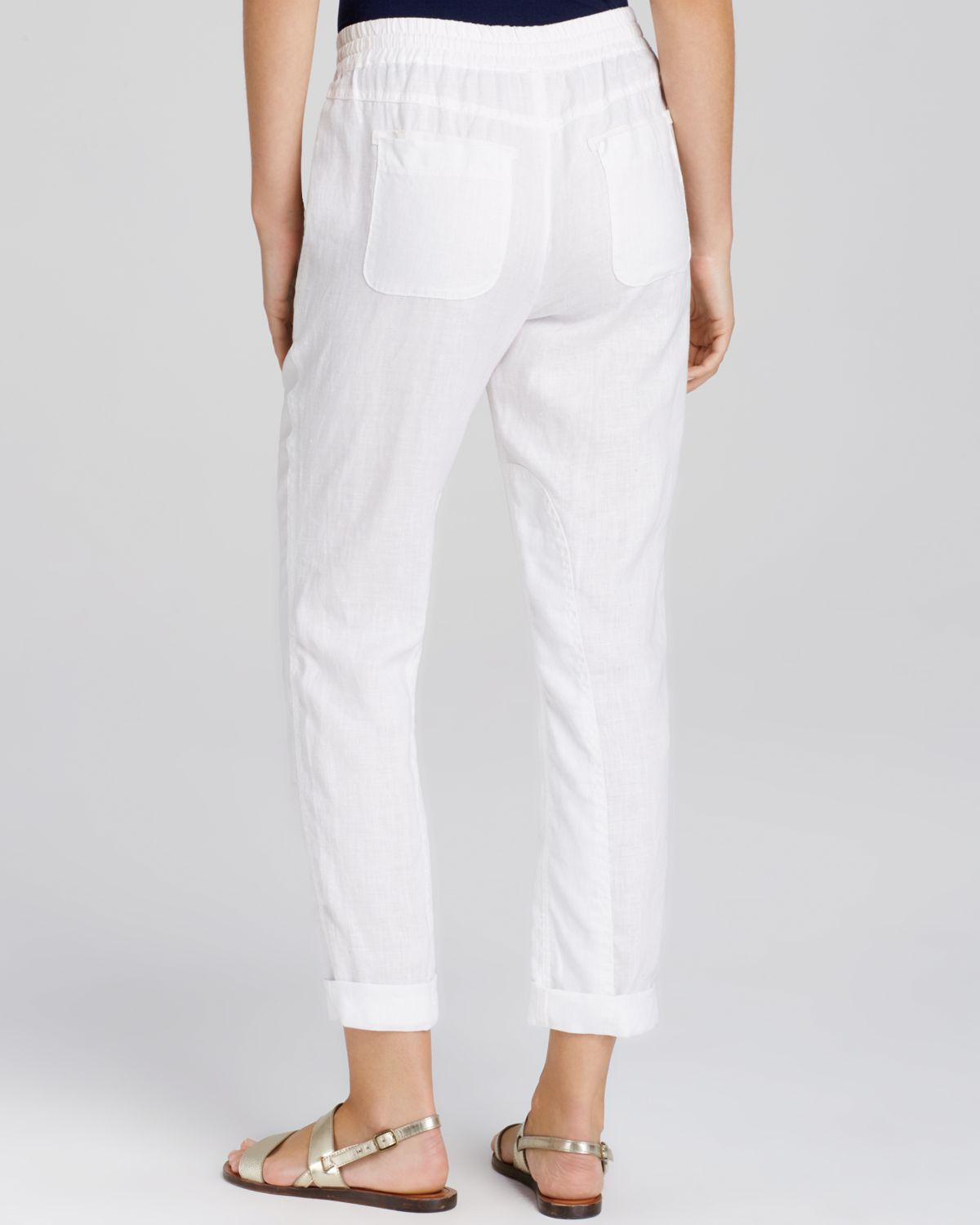 Three Dots Cuffed Linen Pants in White | Lyst