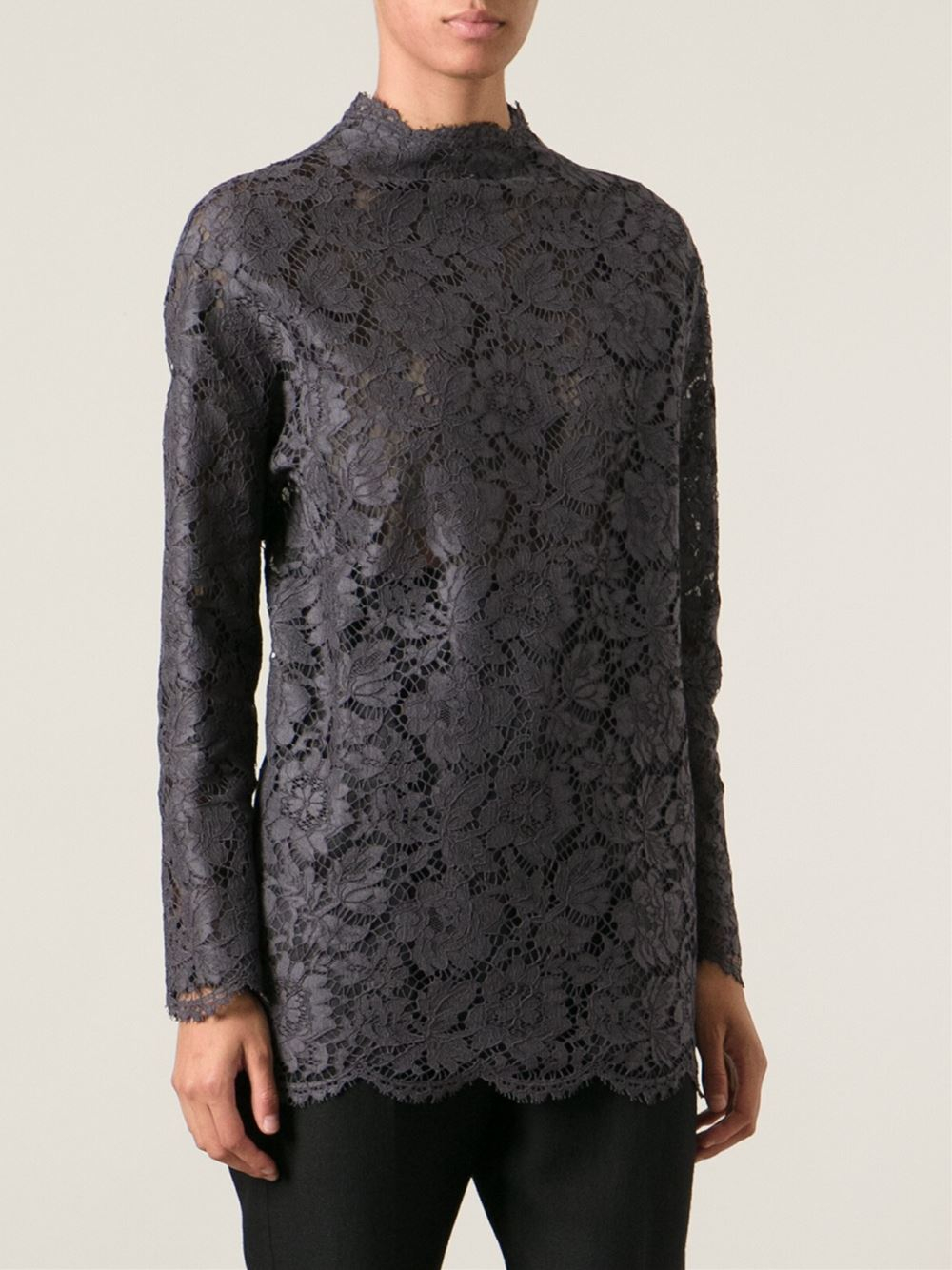 Lyst - Valentino Lace Blouse in Gray