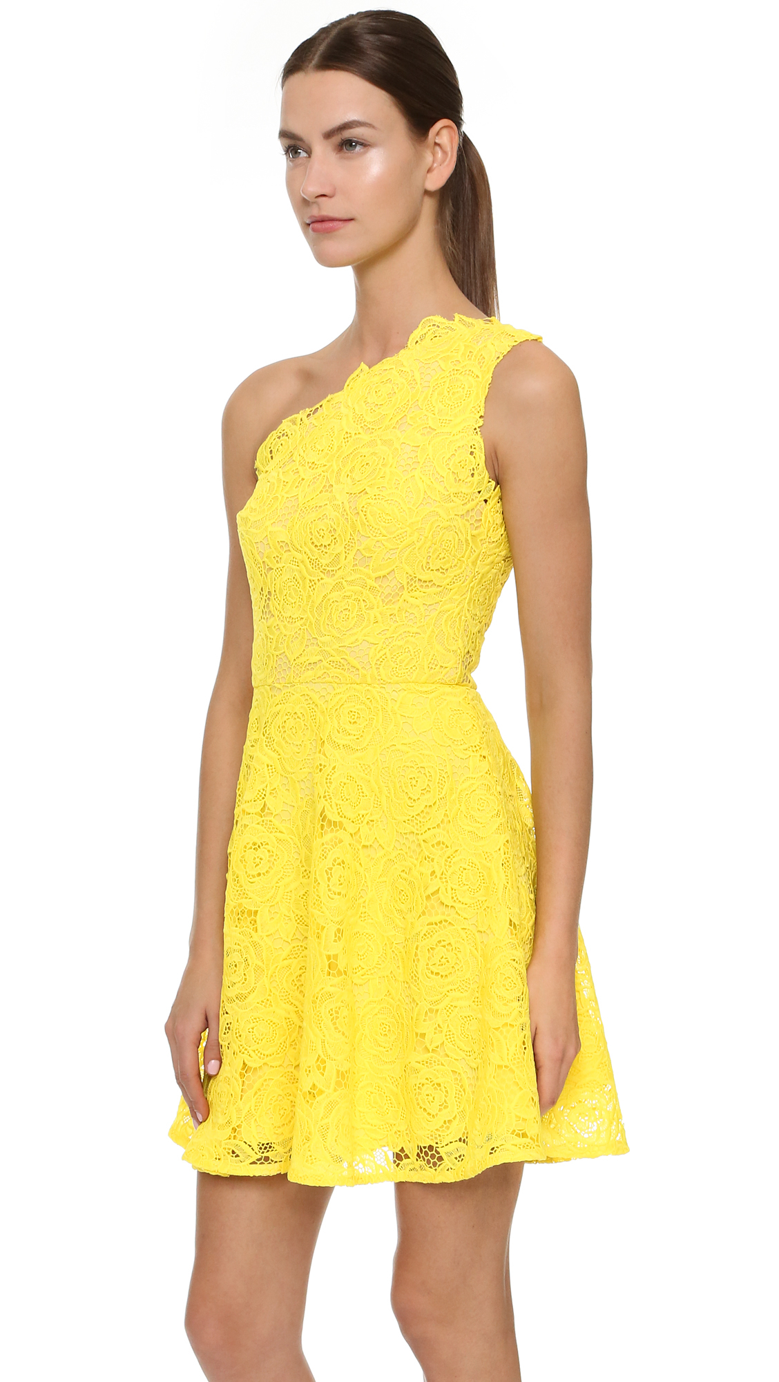 Lyst Monique Lhuillier One Shoulder Dress In Yellow