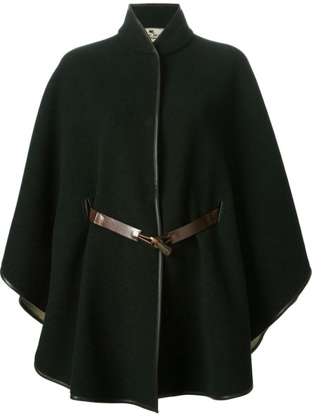 Etro Belted Cape Coat in Black | Lyst