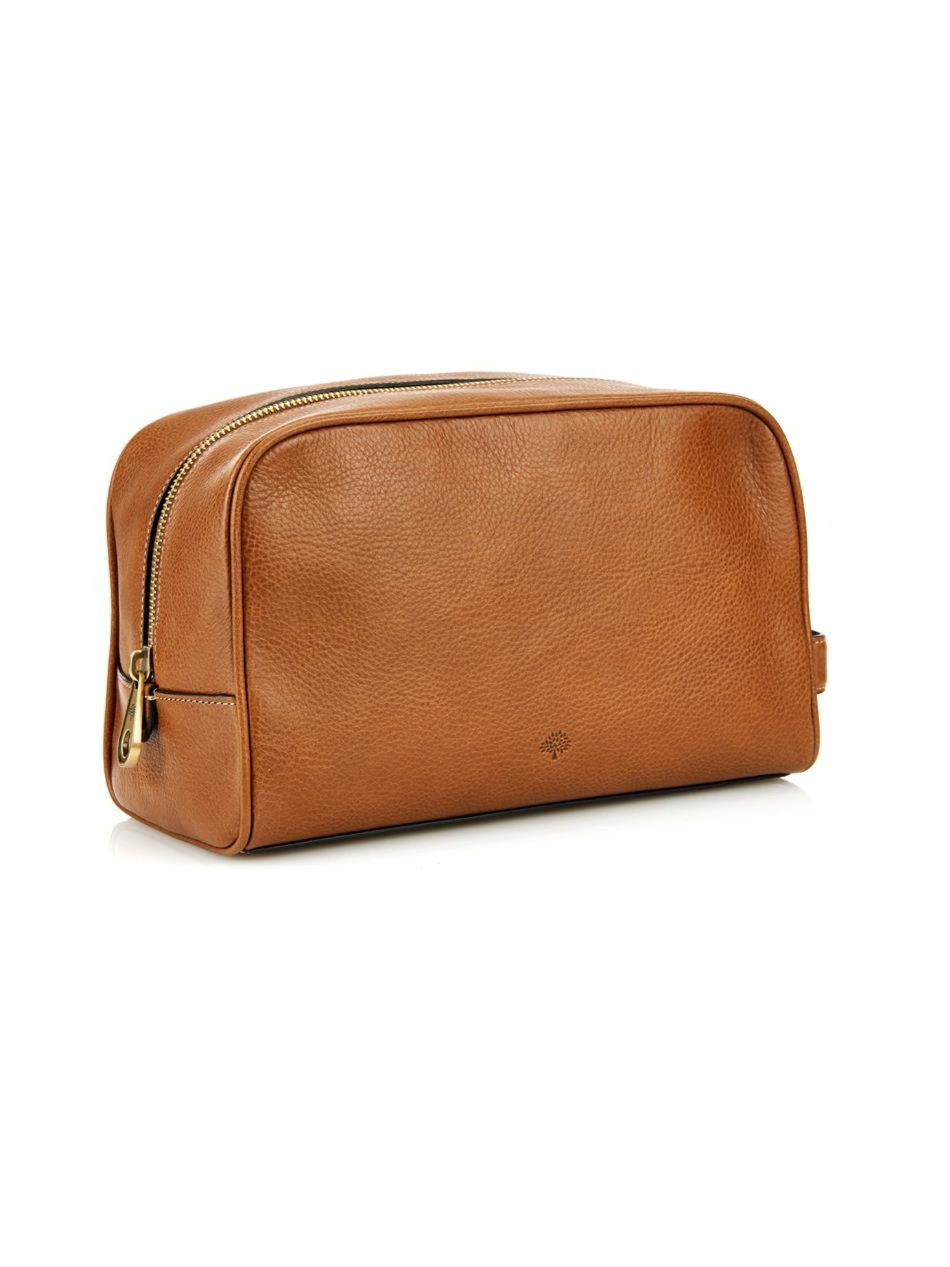 mens brown leather wash bag