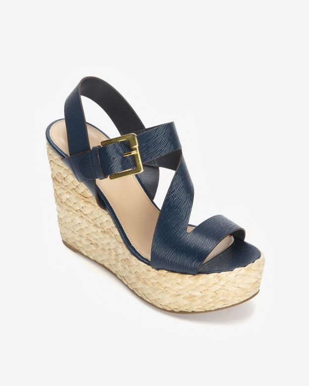 Sergio Rossi Textured Leather Espadrille Wedge Navy in Blue (navy) | Lyst