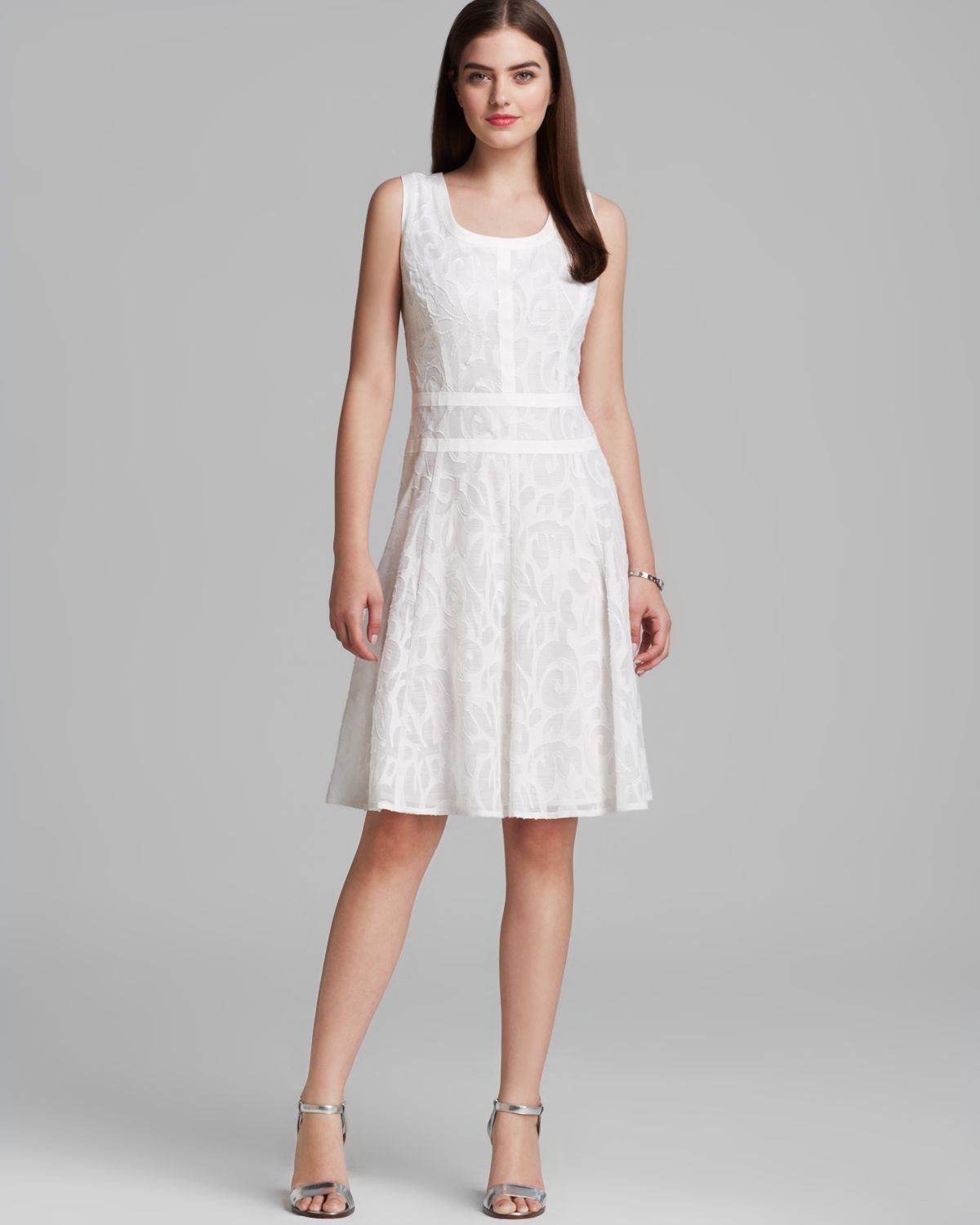 Lyst Anne Klein Dress Sleeveless Jacquard Fit And Flare In White Gallery
