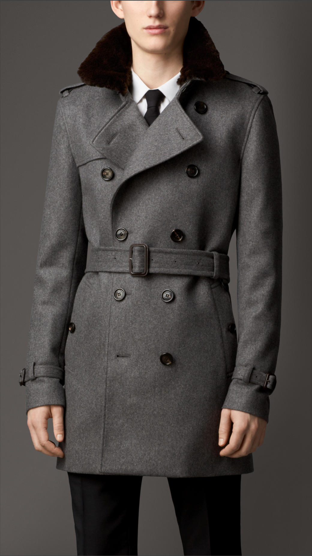 Lyst - Burberry Fur Collar Cashmere Trench Coat in Gray for Men