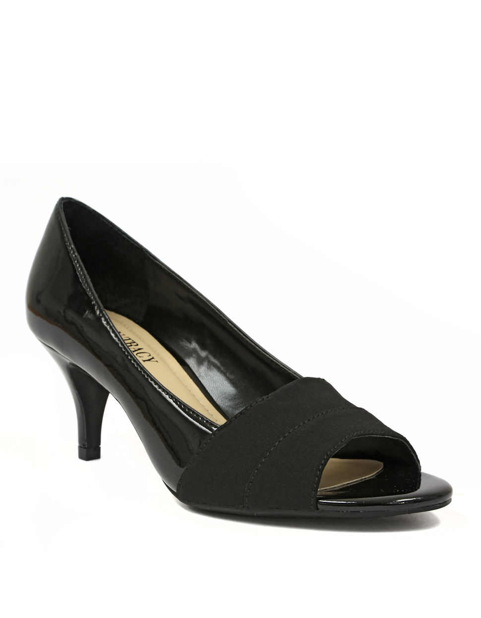 Ellen tracy Inna Patent Leather And Fabric Open-Toe Pumps in Black | Lyst