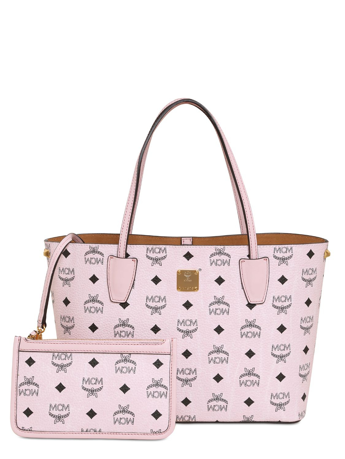 Mcm Small Printed Faux Leather Tote Bag in Pink | Lyst