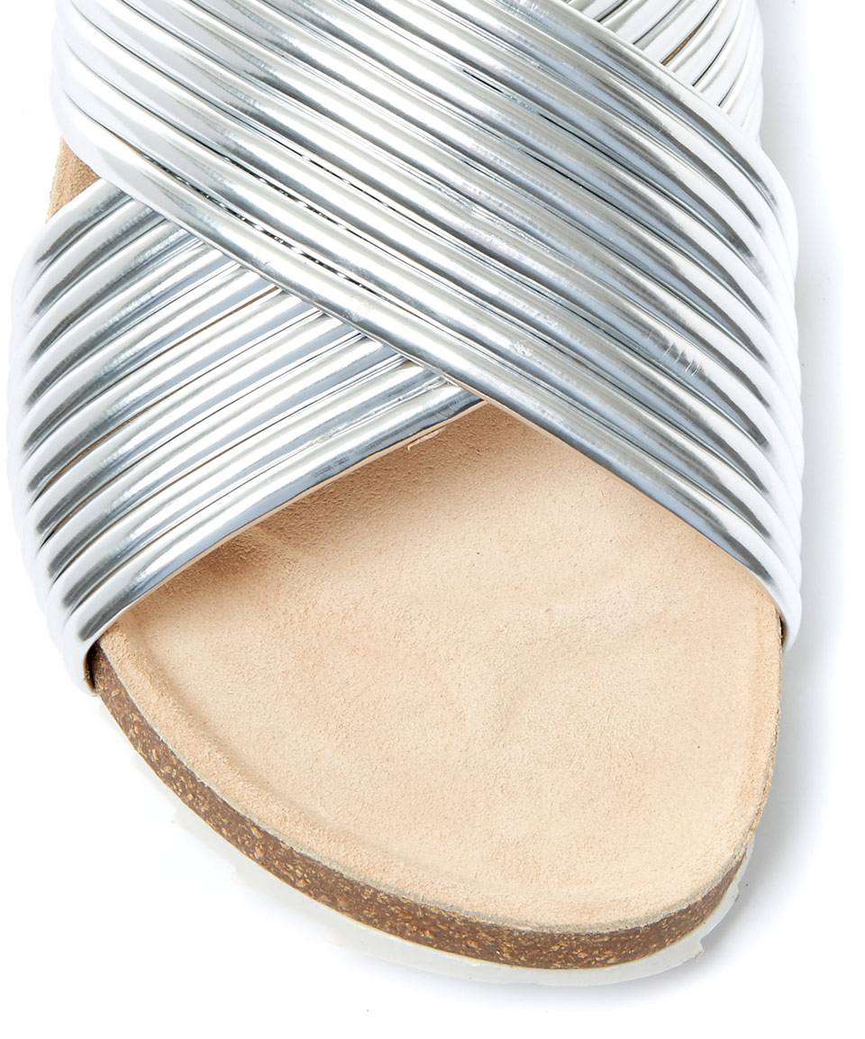 Loeffler randall Silver Petra Slip-on Leather Cross-strap Sandals in ...