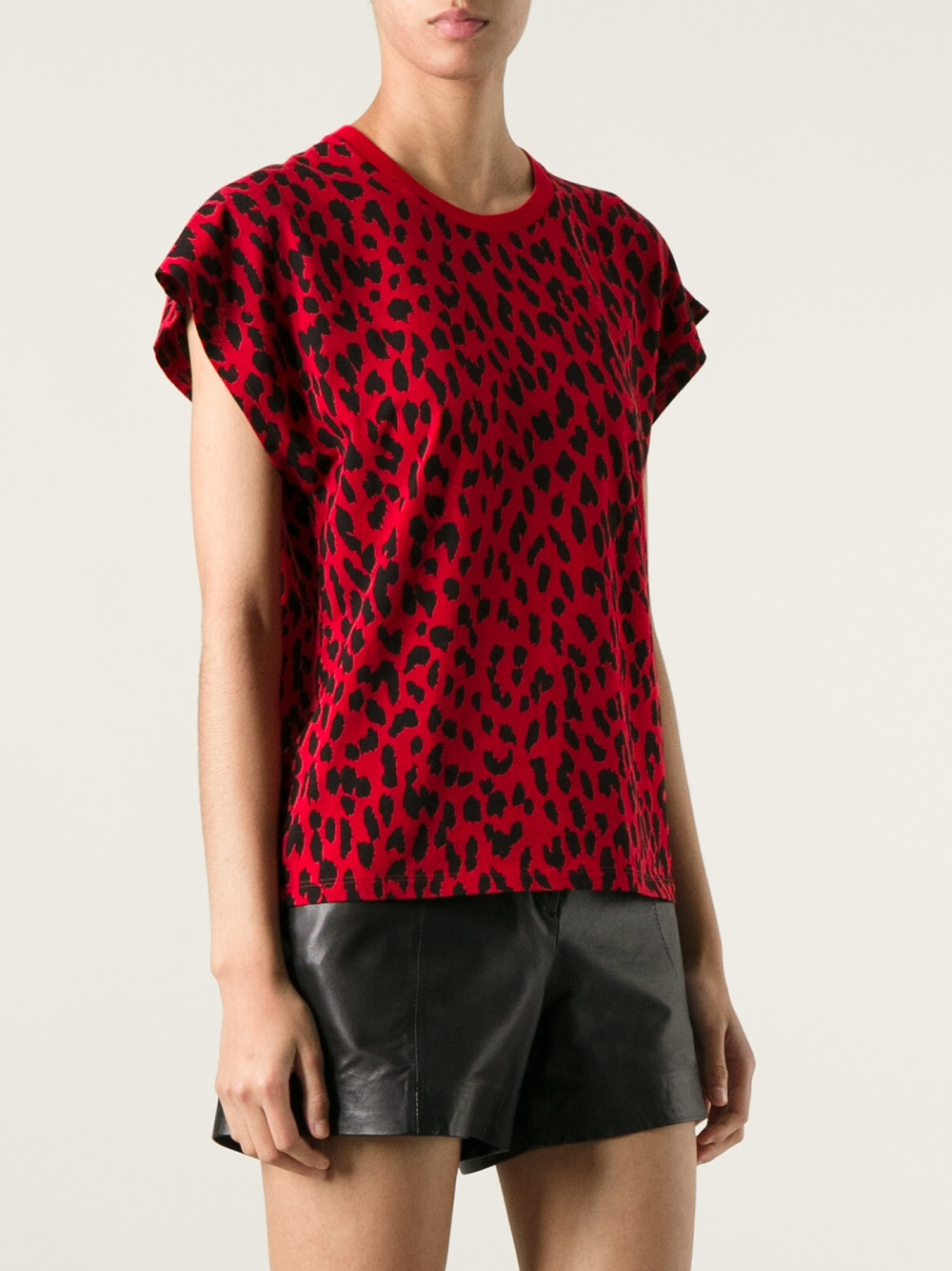 Lyst - Saint Laurent Leopard Print T-Shirt in Red