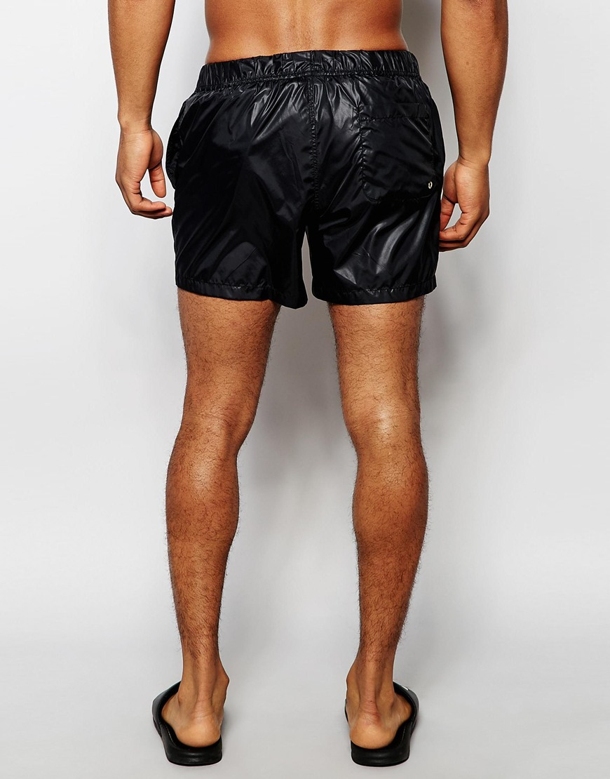Lyst - ASOS Swim Shorts In Black Wet Look Fabric In Short Length in ...