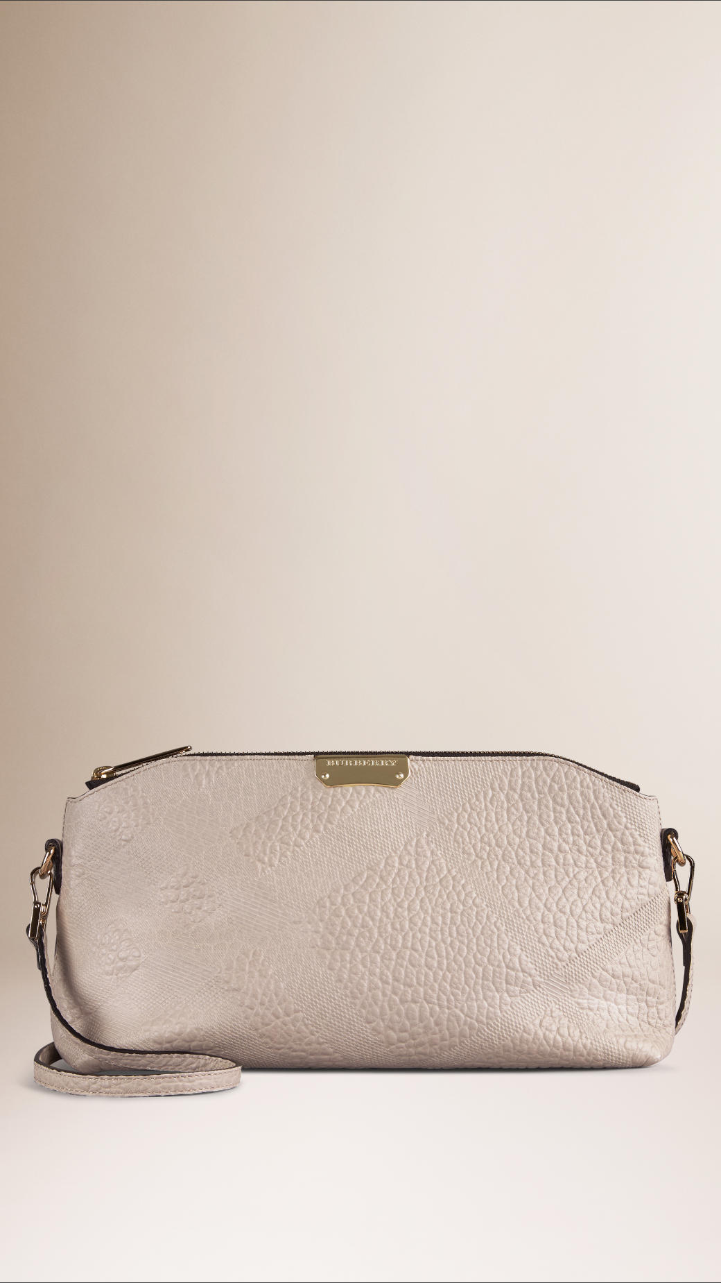 Burberry Small Embossed Check Leather Clutch Bag in White (stone white ...