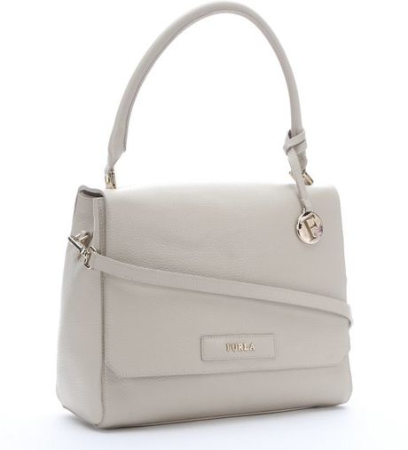 Furla Marble Leather 'Patty' Convertible Small Tote Bag in Gray