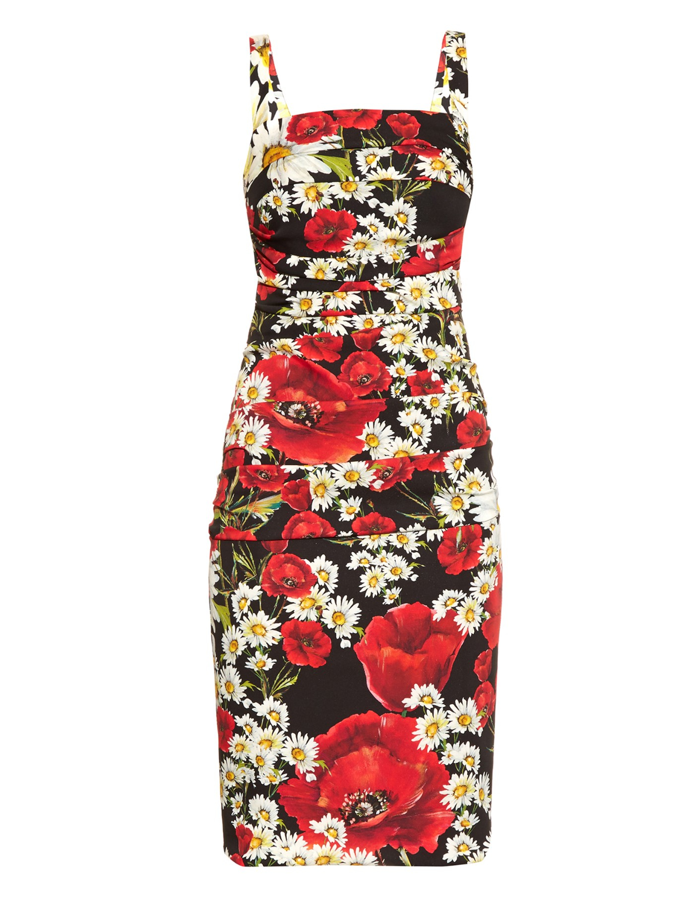 Lyst - Dolce & Gabbana Floral-print Ruched Silk Dress in Red