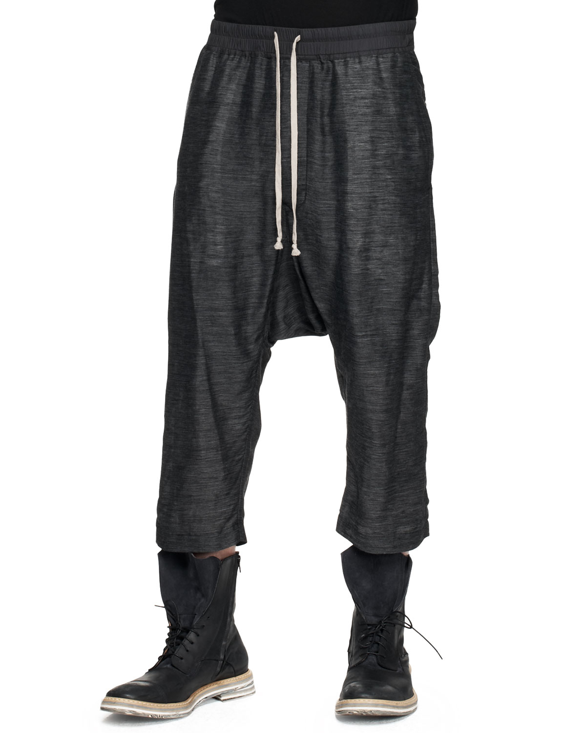 Rick Owens Drawstring Cropped Drop-Inseam Pants in Black for Men | Lyst