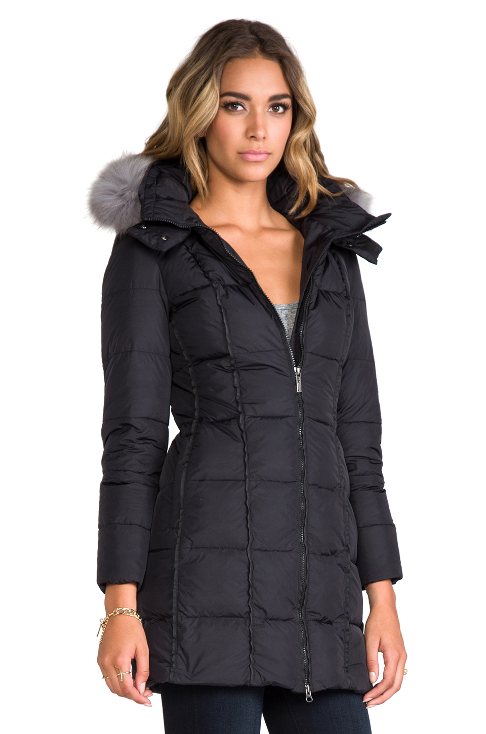 Add Down Coat with Hood and Fur in Black in Black - Lyst