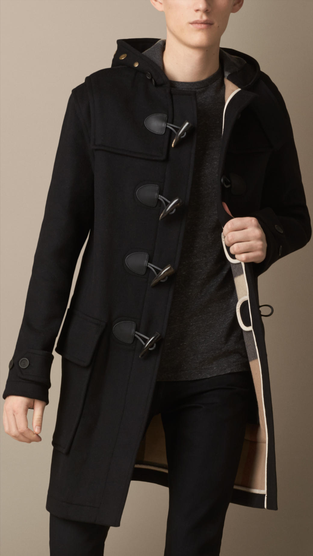 Lyst - Burberry Double Faced Wool Duffle Coat in Black for Men