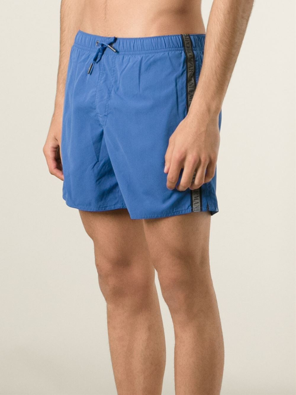 Emporio Armani Logo Stripe Swim Shorts in Blue for Men | Lyst