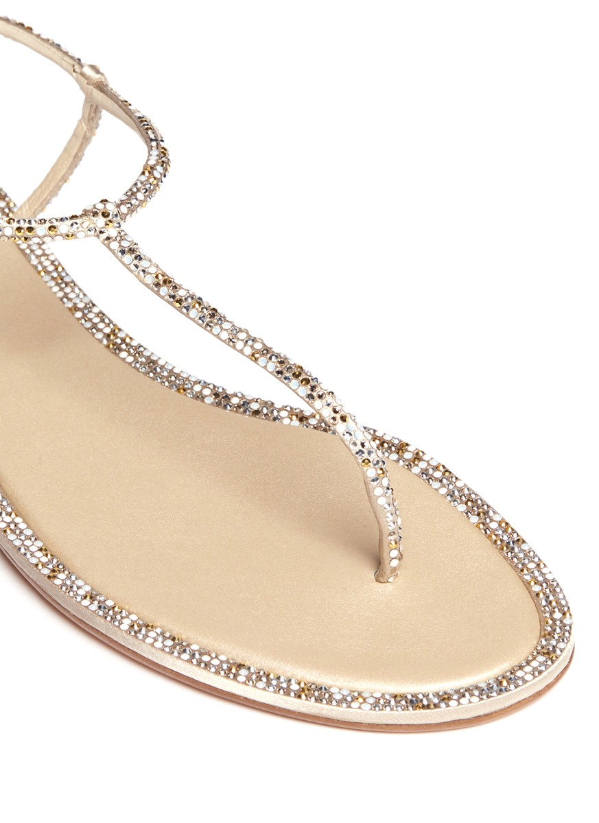 Lyst - Rene Caovilla Cupido Crystal T-strap Flat Sandals in Natural