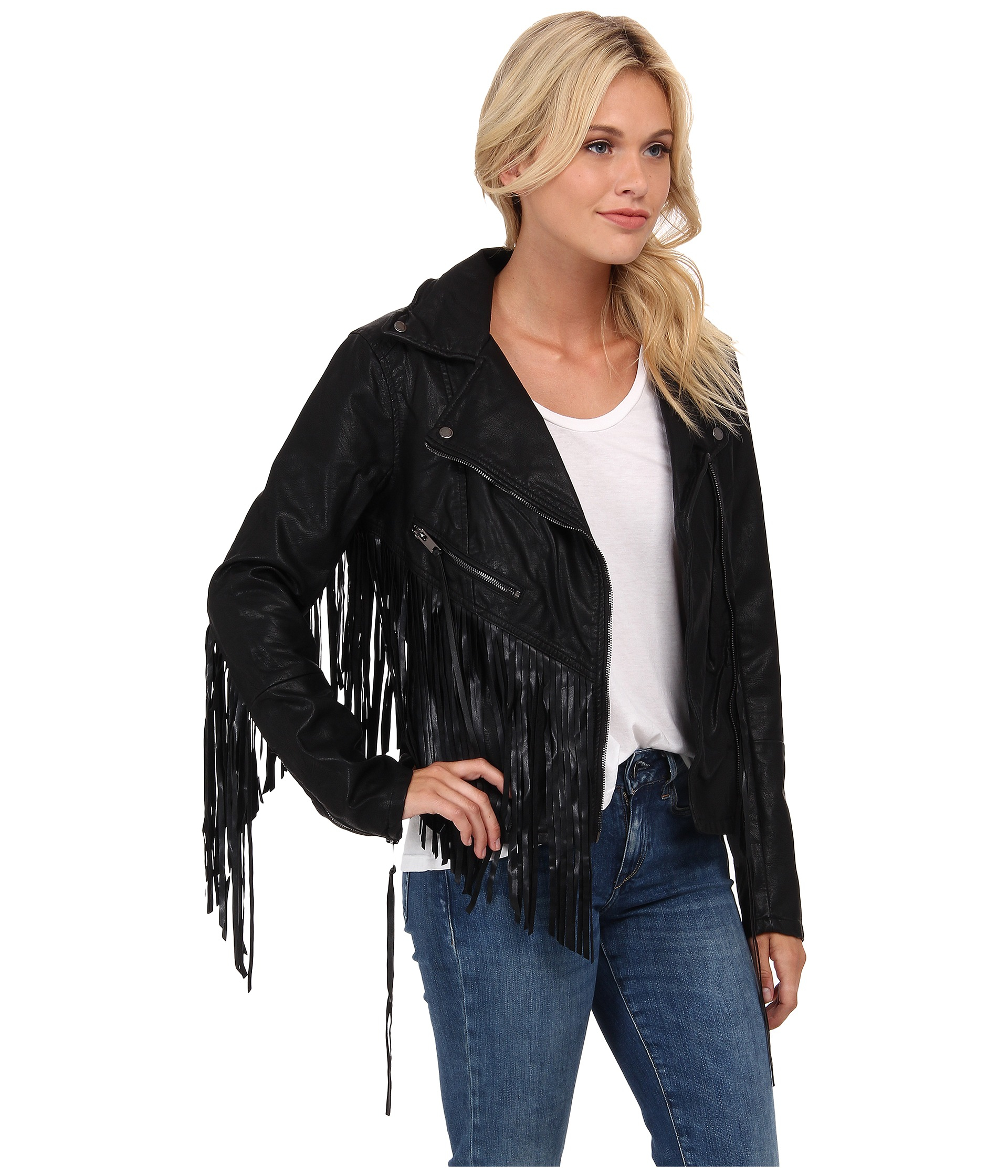 Lyst Blank Fringe Vegan Leather Jacket In Black Gallery Previously Sold At Zappos Women S Fringed Leather Jackets