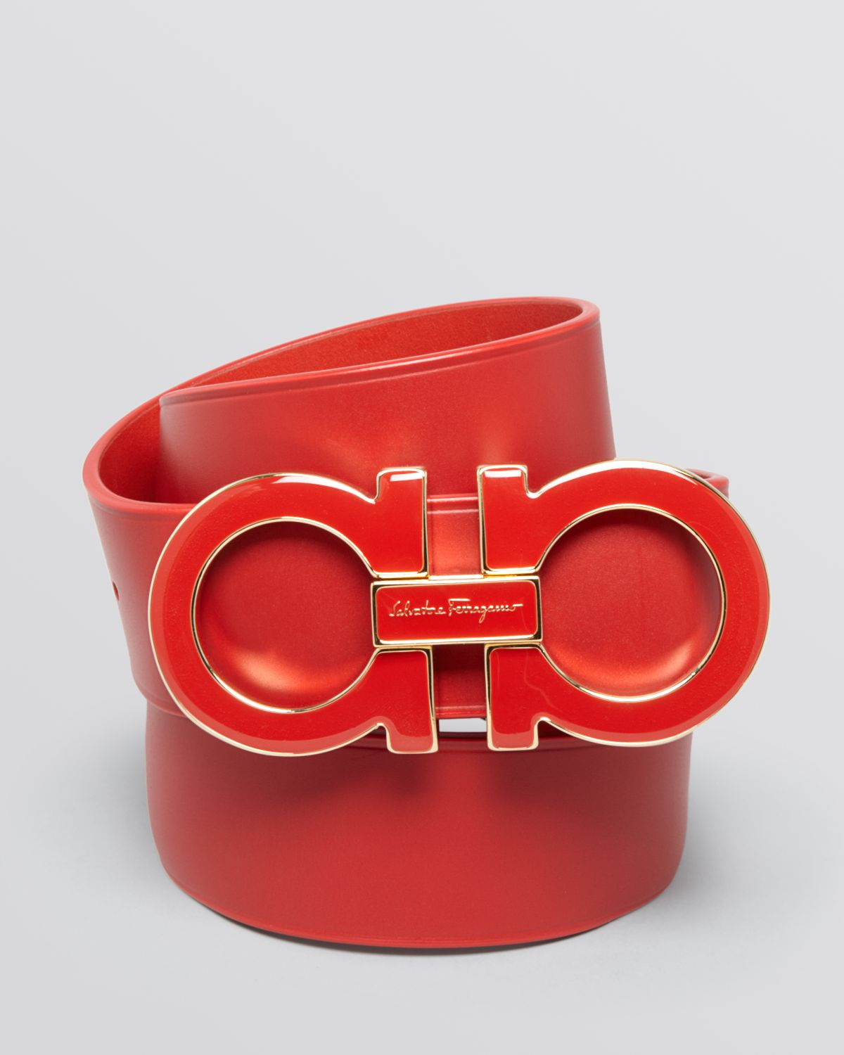 Ferragamo Enamel Double Gancini Belt in Red for Men | Lyst