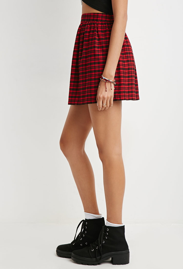 Lyst Forever 21 Tartan Plaid Flared Skirt In Red 8326