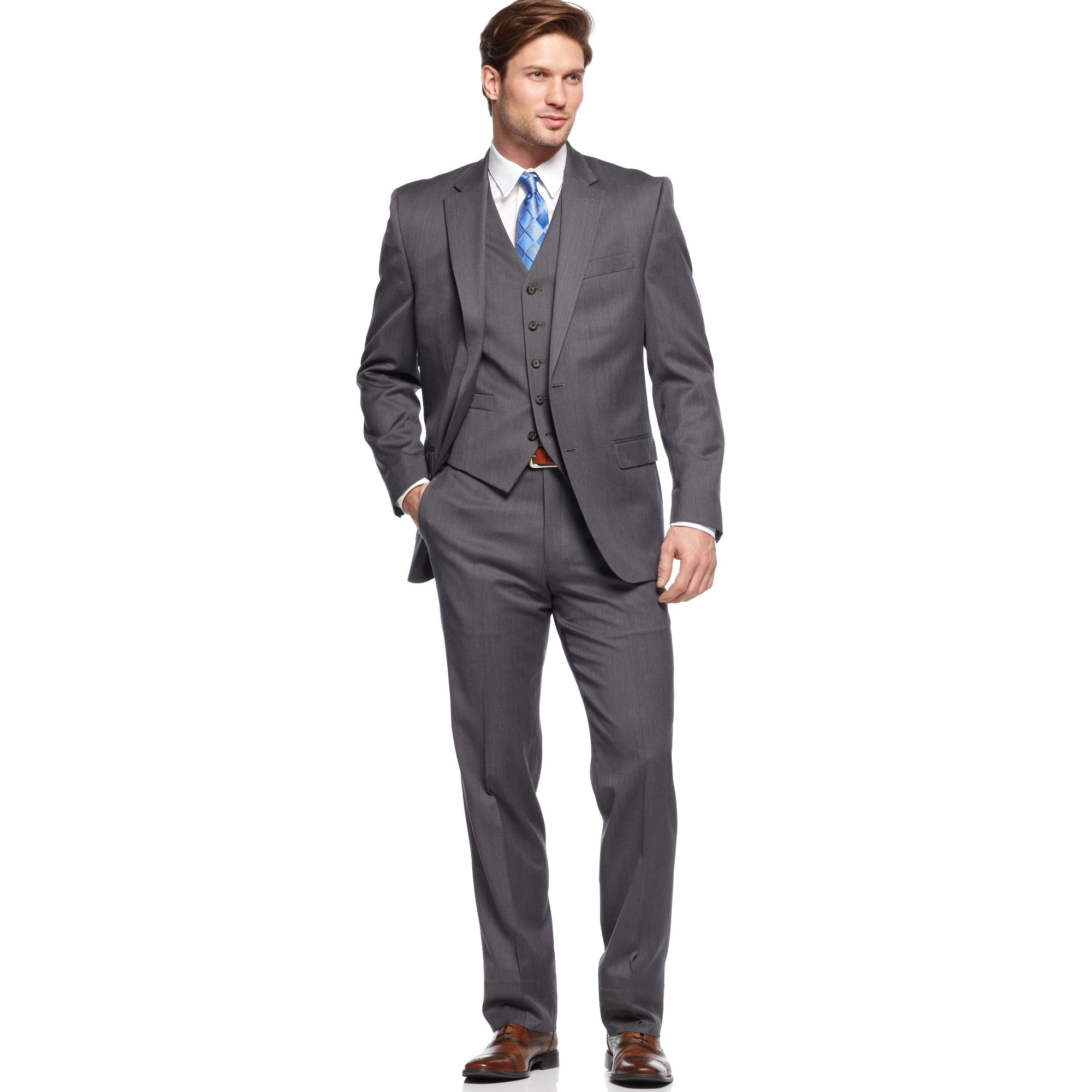 Lyst - Lauren By Ralph Lauren Charcoal Solid Vested Suit in Gray for Men