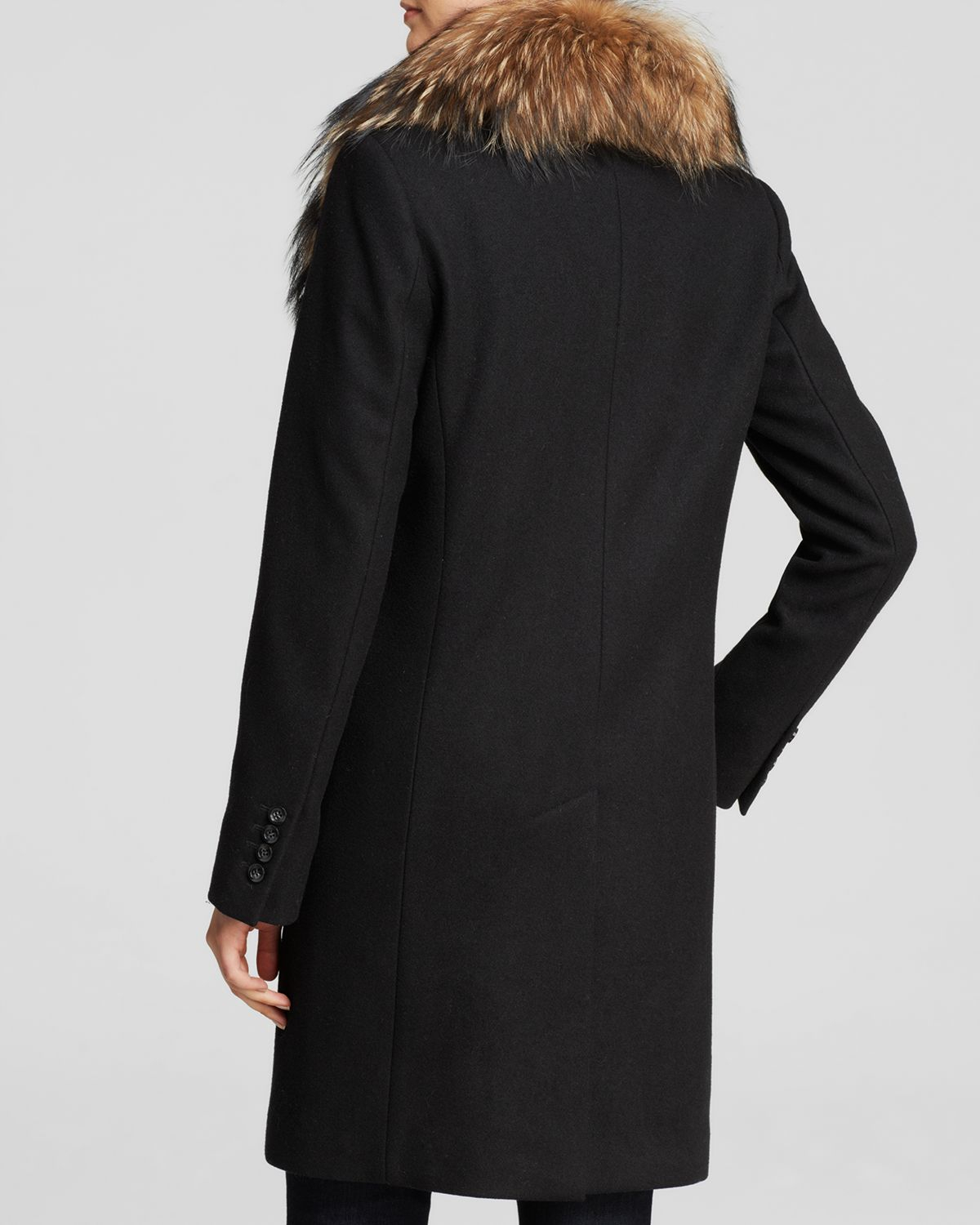 Sam. Crosby Wool Coat With Fur Trim in Black | Lyst