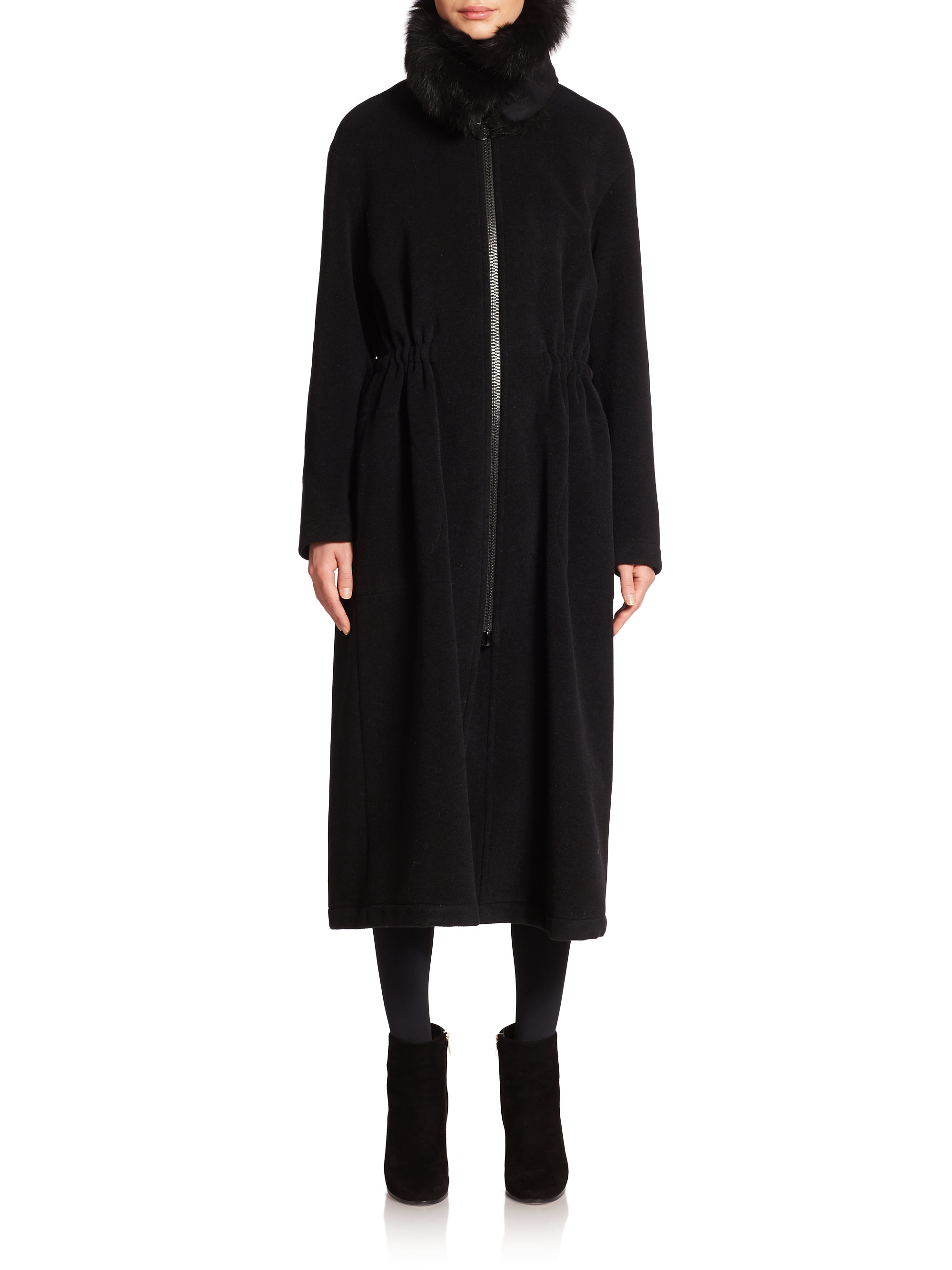 Lyst - Akris Punto Wool & Angora Fur-collar Coat in Black