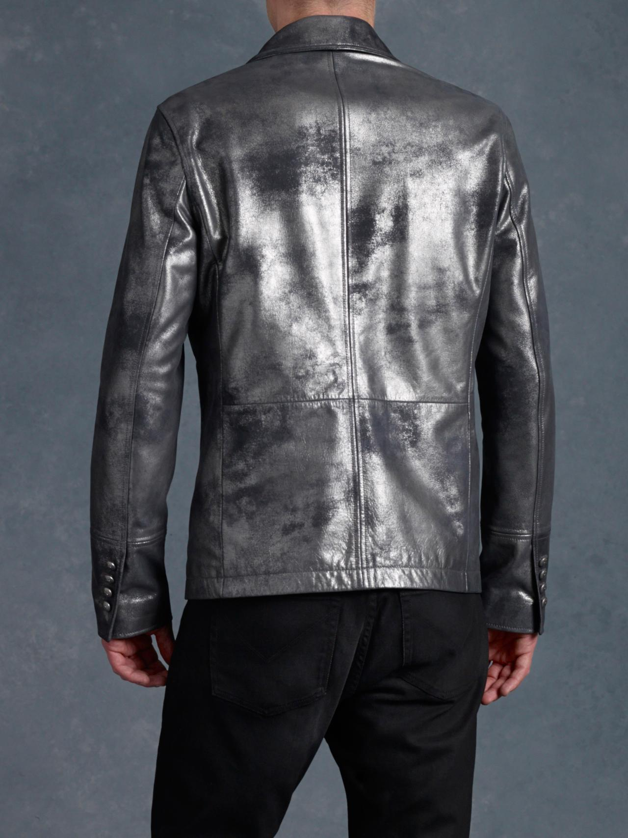 John varvatos Metallic Distressed Leather Jacket in Metallic for Men Lyst