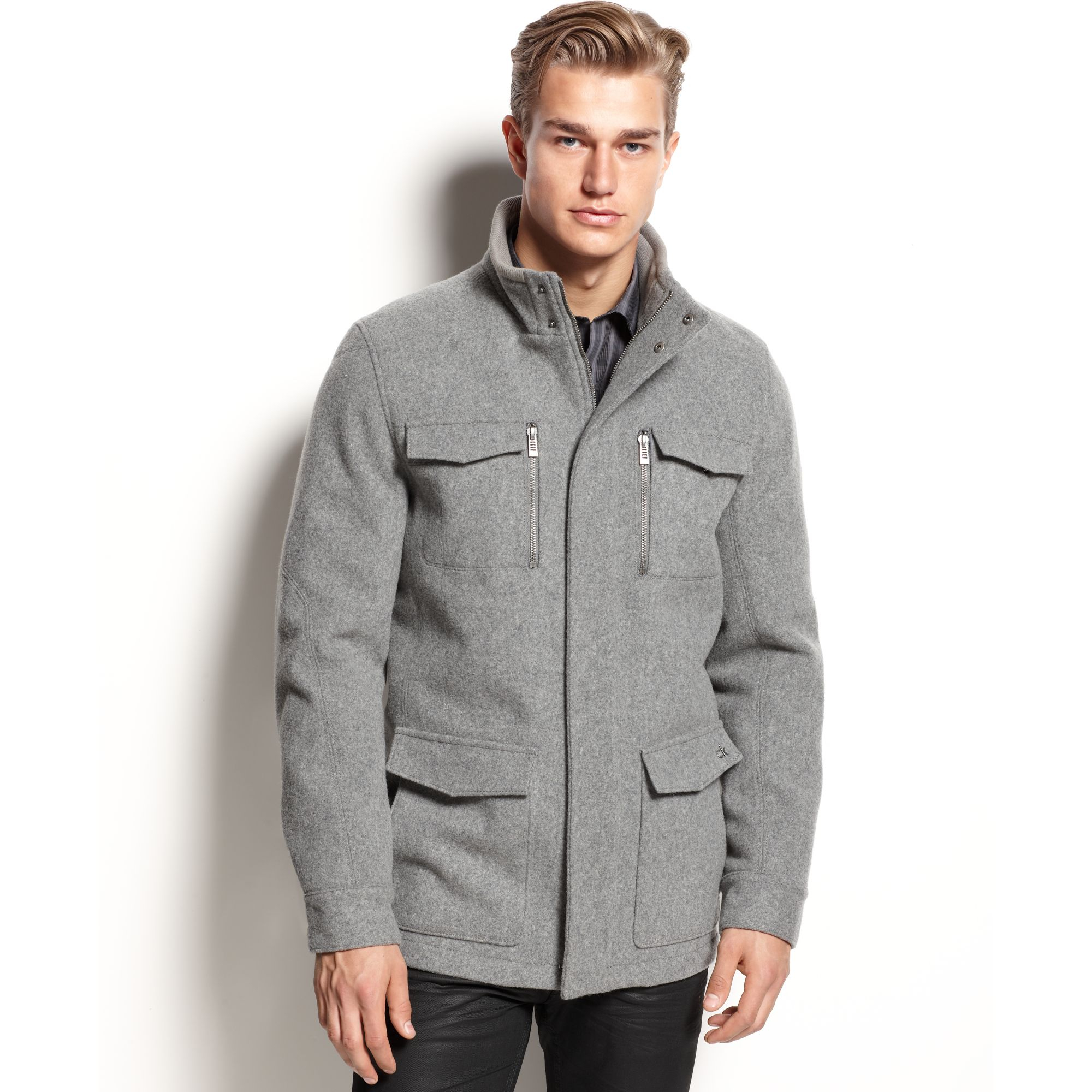 Lyst Calvin Klein Basic Wool Four Pocket Coat in Gray for Men