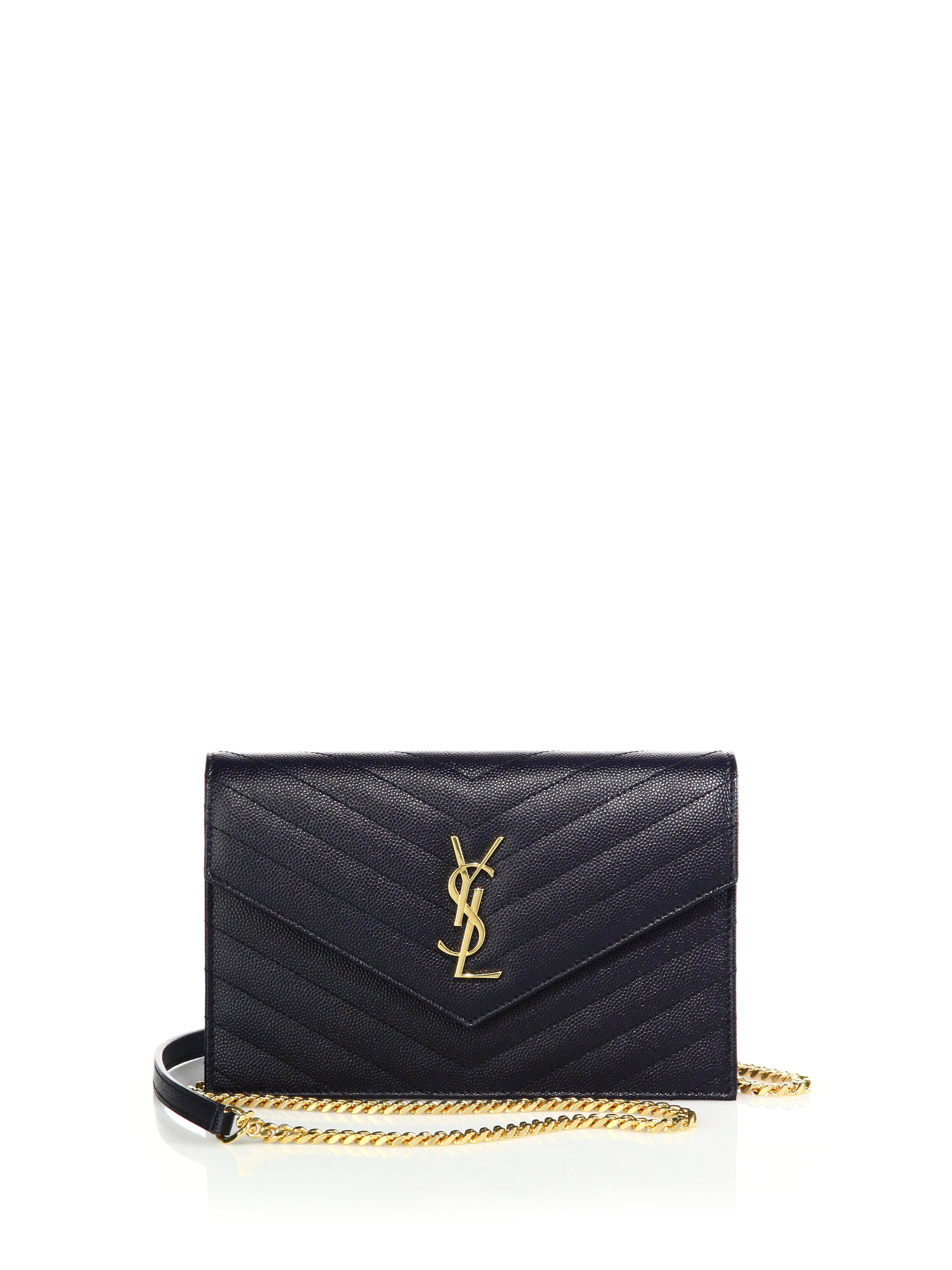 Saint laurent Monogram Small Grained Matelasse Leather Chain ...