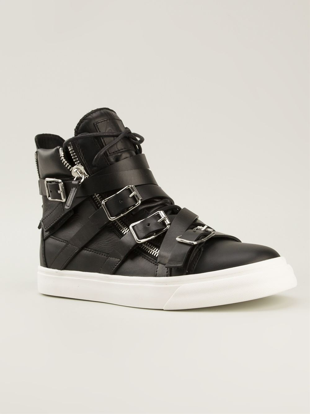high top buckle sneakers