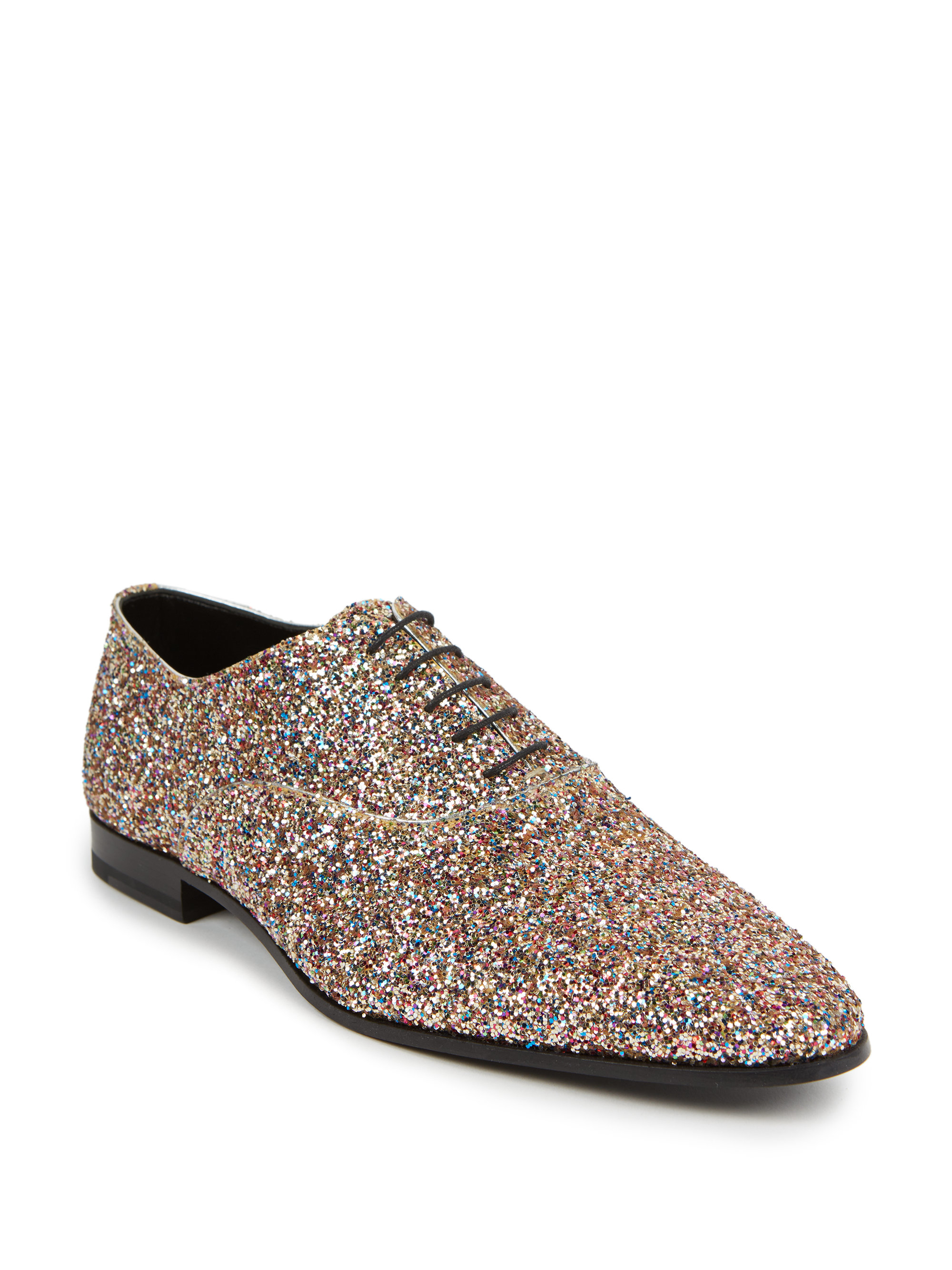 Lyst Saint Laurent Glitter Embellished Leather Oxfords in Metallic