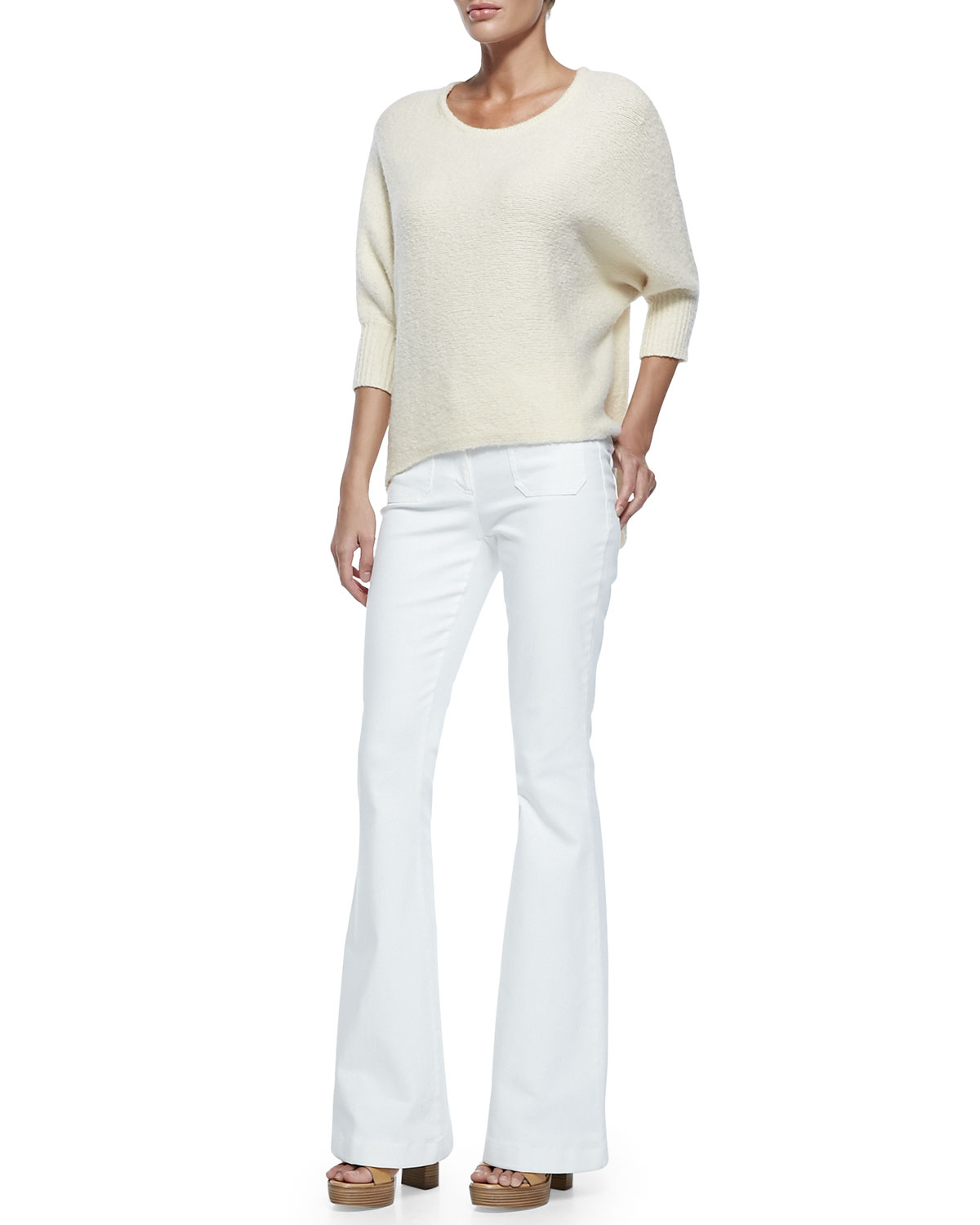 white bell bottom trousers